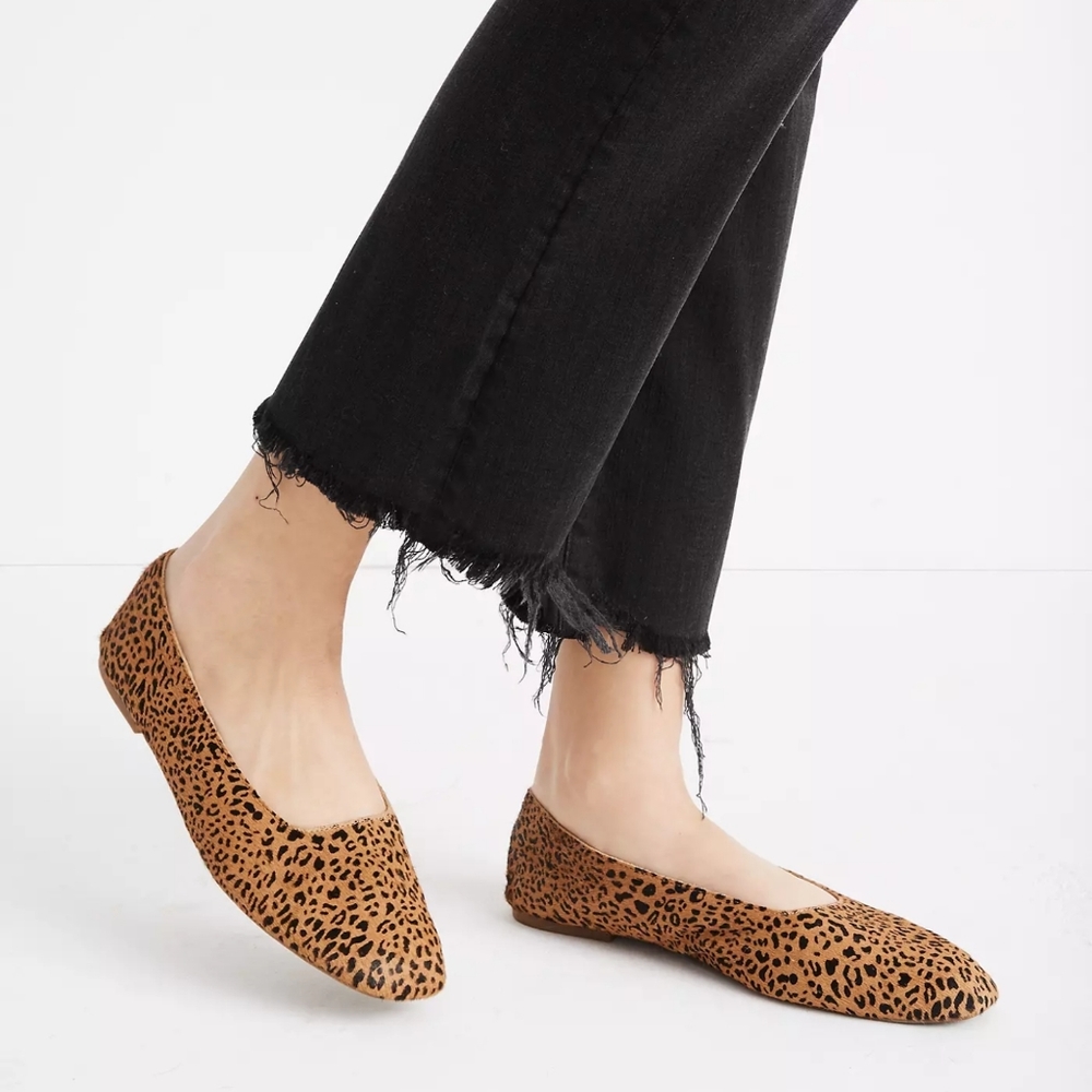 Madewell Calf hair flat square toe  leather lining slip-on low heel size 6